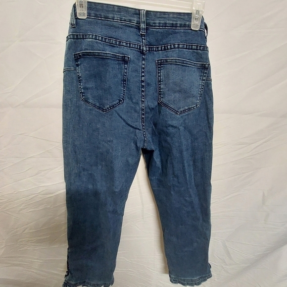 Soft surroundings denim jean pants capris ruffle ankle casual stretch size 6 - Picture 6 of 8
